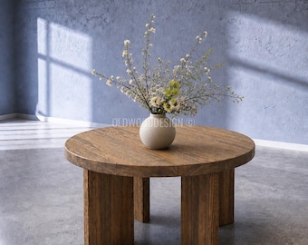 Solid Wood Round Coffee Table, Modern Organic Living Room Furniture