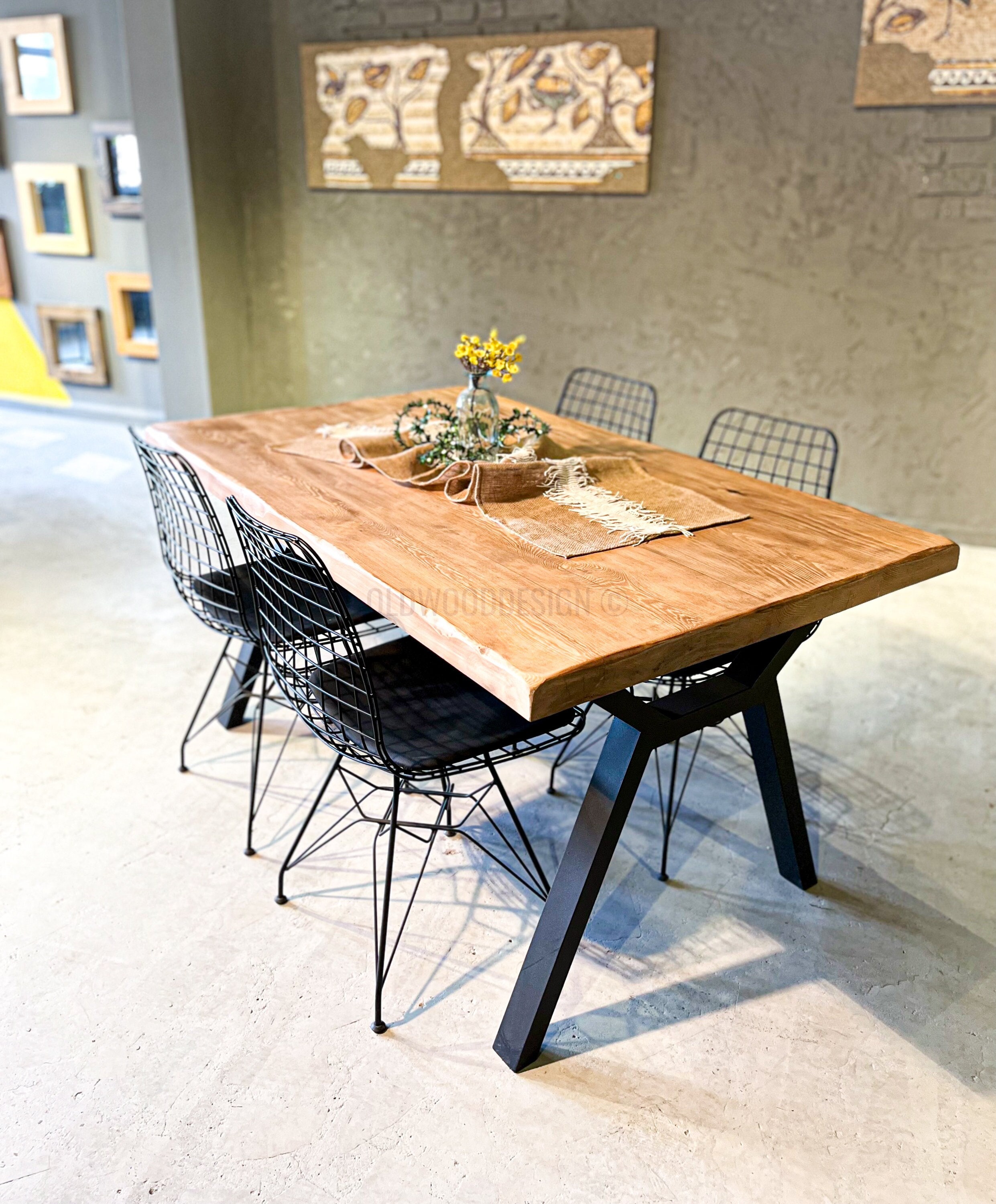 Rustic Wood Dining Table Solid Wood Table With Metal Legs Writing ...