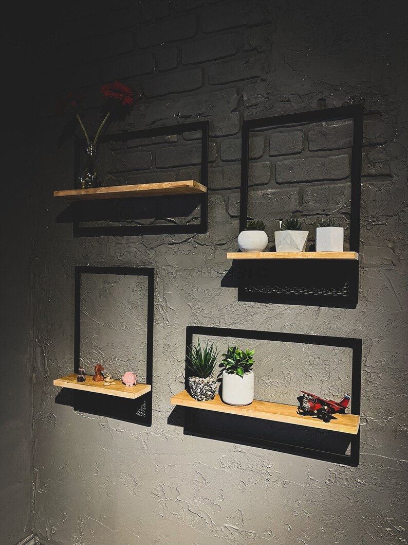 Metal Frame Set With 4 Shelves Decorative Steel Wooden Etsy