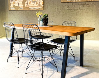 Handmade Rustic Wood Dining Table with Metal Legs