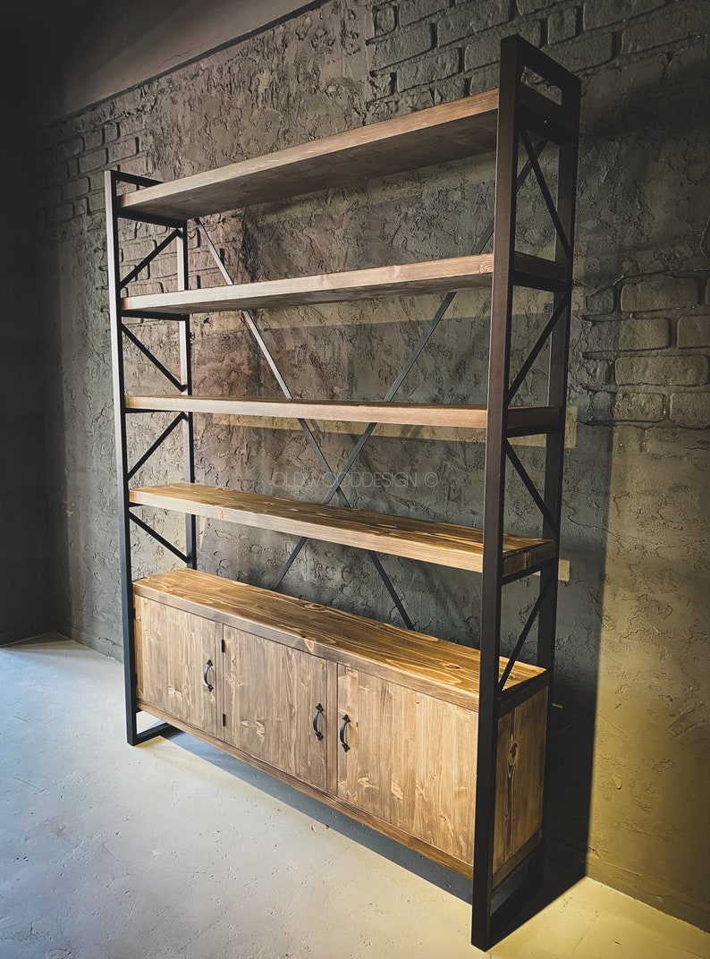 Farmhouse Rustic Wood Bookcase With and Metal Legs Handcrafted