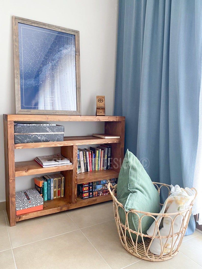 Solid Wood Bookcase Living Room Bookshelf Minimalist Real Etsy