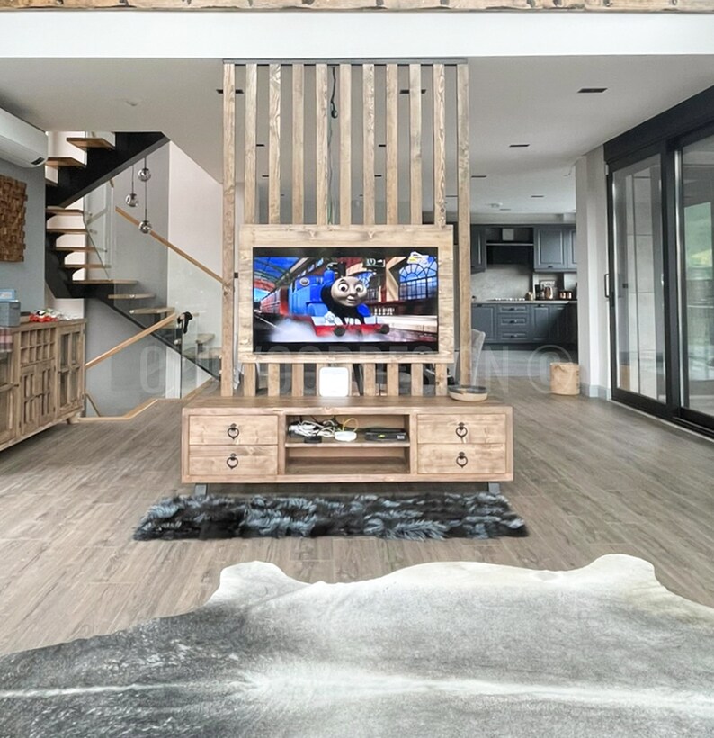 Rustic Wood Tv Stand Natural Wood Tv Table Wooden Tv Unit Etsy