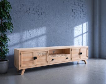 Solid Pine Wood TV Stand, Minimalist Scandinavian Media Console Cabinet