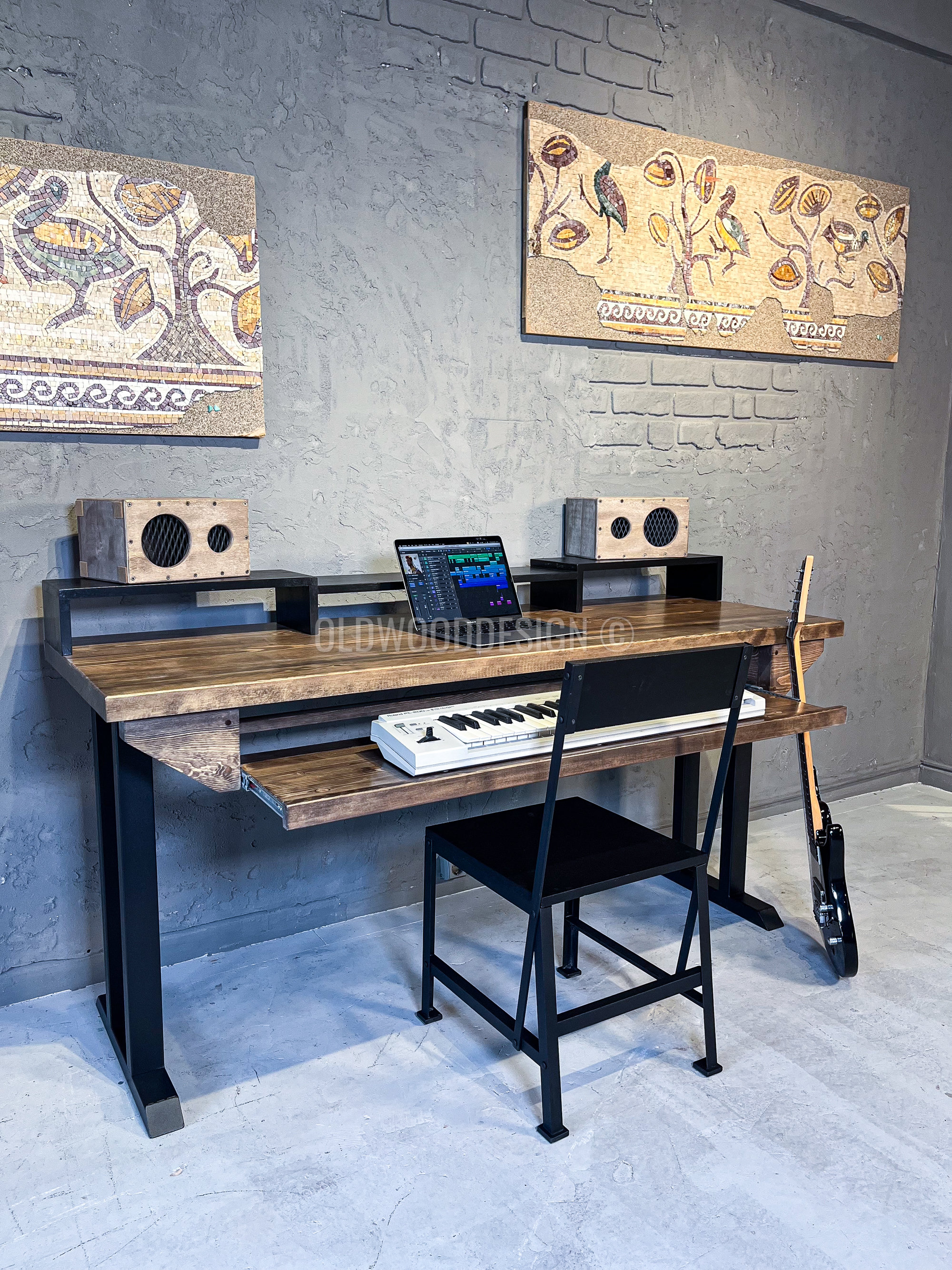 Wood Music Studio Desk With Keyboard Tray Monitor Riser - Etsy
