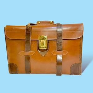 Vintage Germany Genuine Leather Large Satchel Brief Case Luggage Suitcase . RARE.