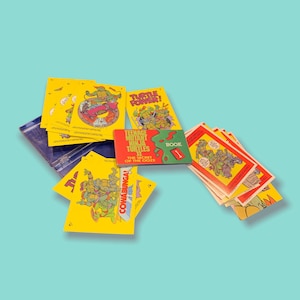 Juegos de cartas con pegatinas de las Tortugas Ninja mutantes adolescentes vintage.