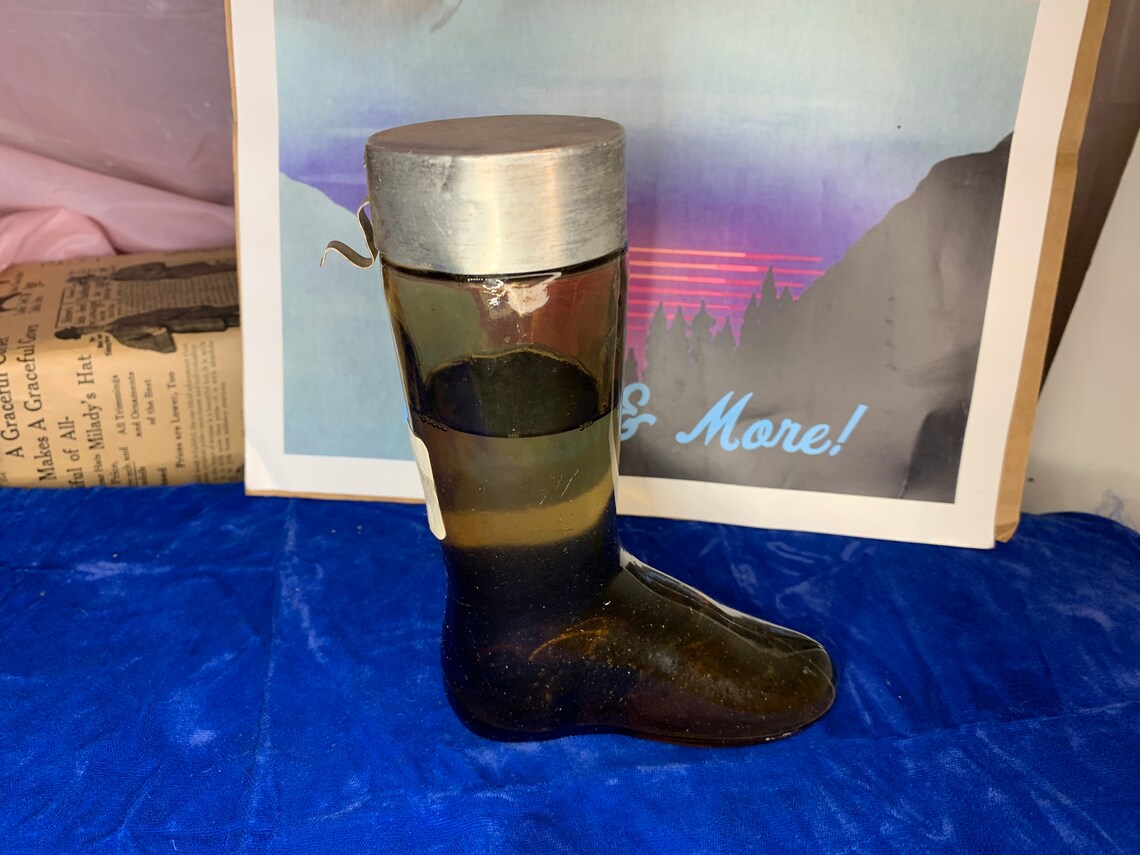 Vintage Avon Leather Boot Shaped Cologne bottle. Half Full Etsy