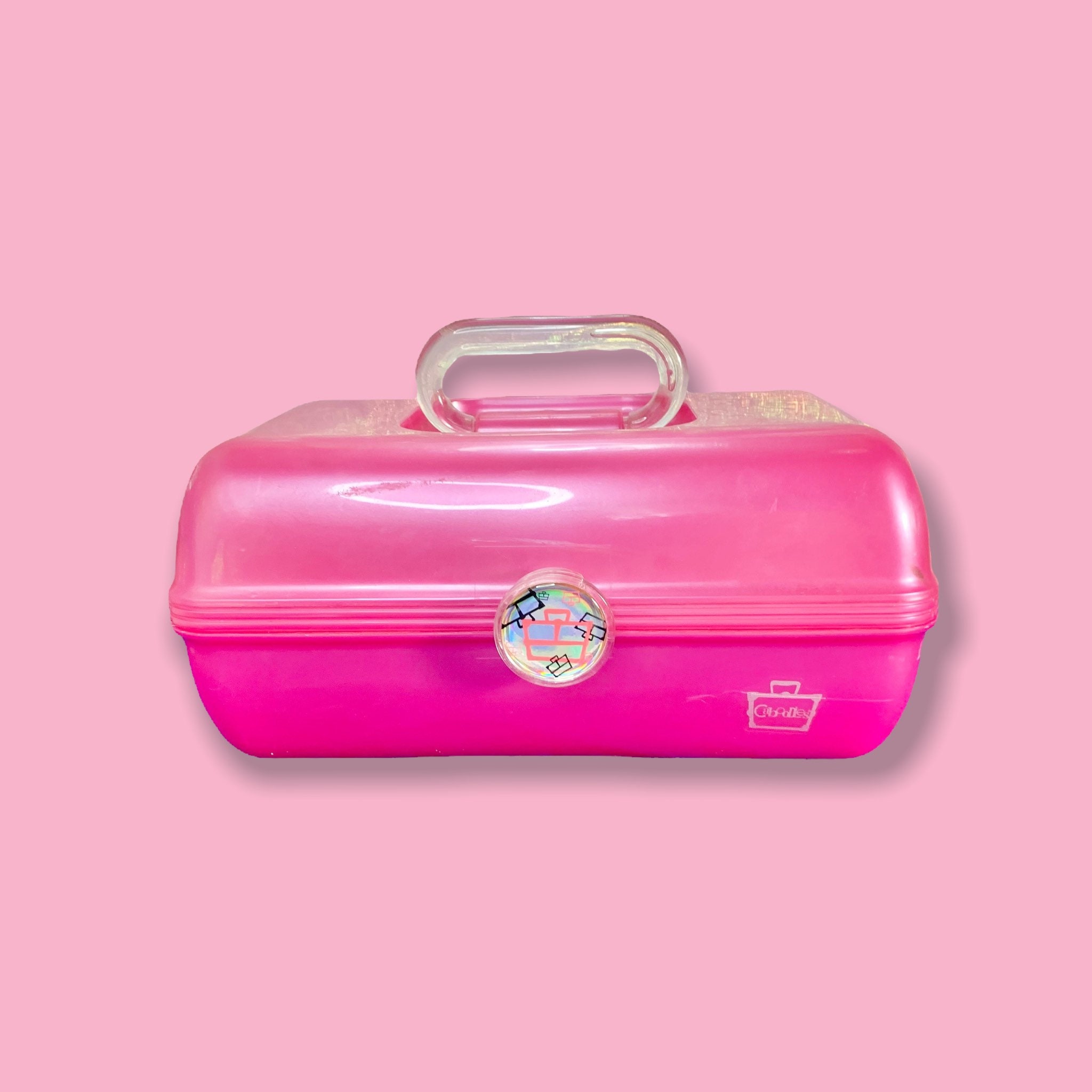 Caboodles 2010 Clear Acrylic Pink White Hearts Makeup Train Case