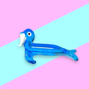 Vintage Blue Walrus Glass Handmade Figurine.