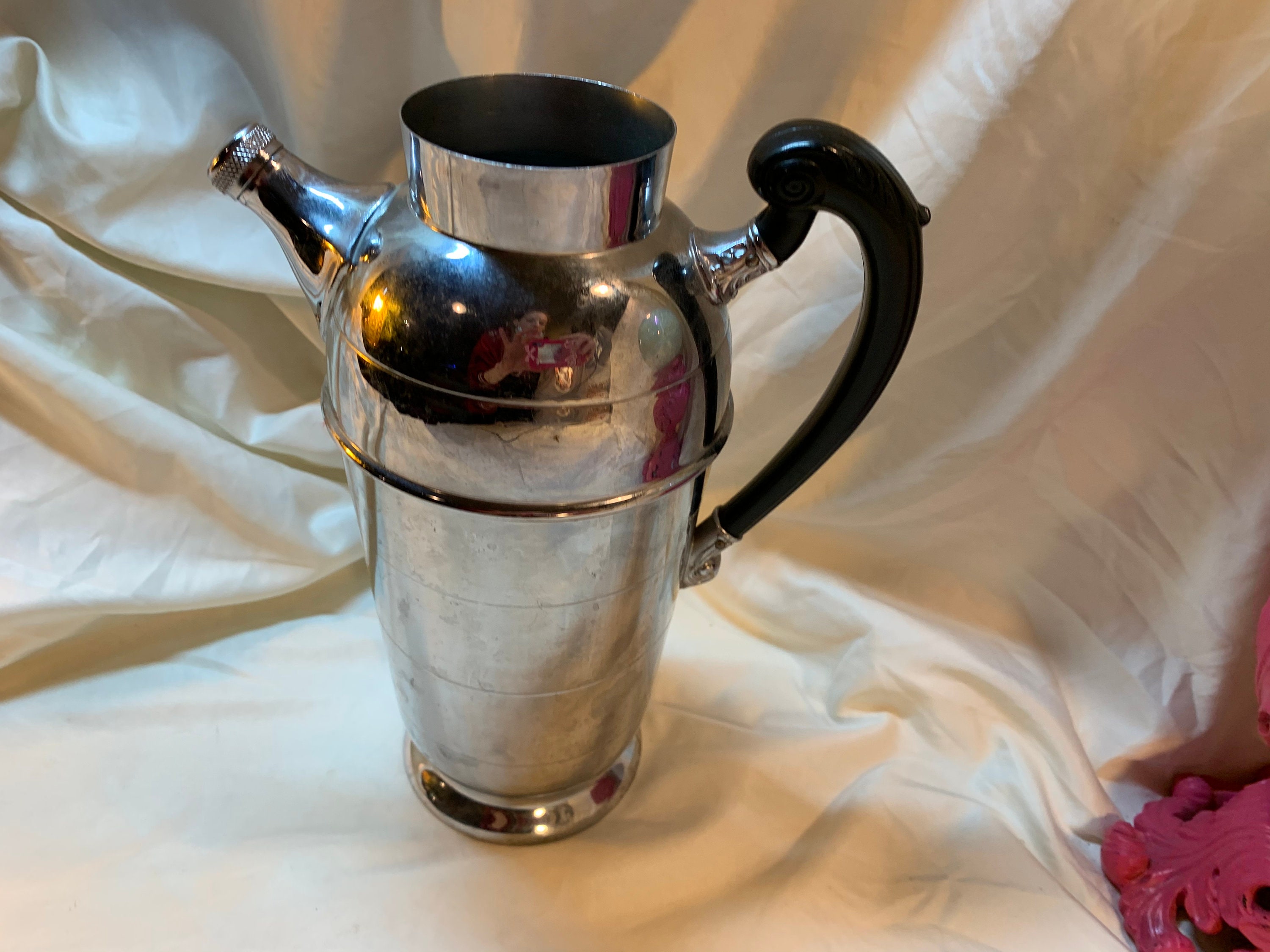 Vintage Tall Silver metal Teapot with Black Handle. Etsy