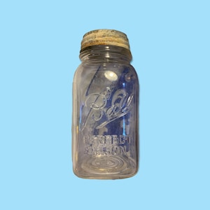 Vintage Glass Mason Jar With Metal Lid.