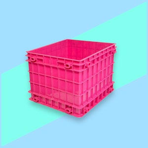 Vintage 90s Pink Plastic Storage Stacking Crate.