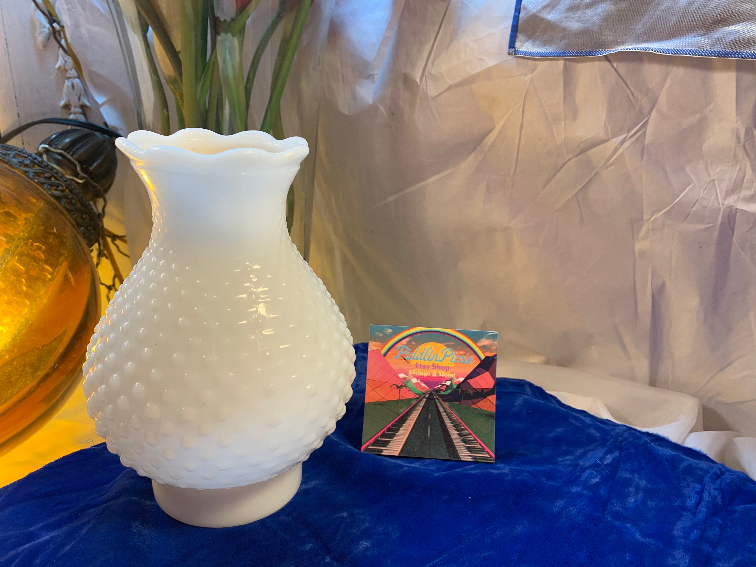 Vintage White Glass Lantern Vase Etsy