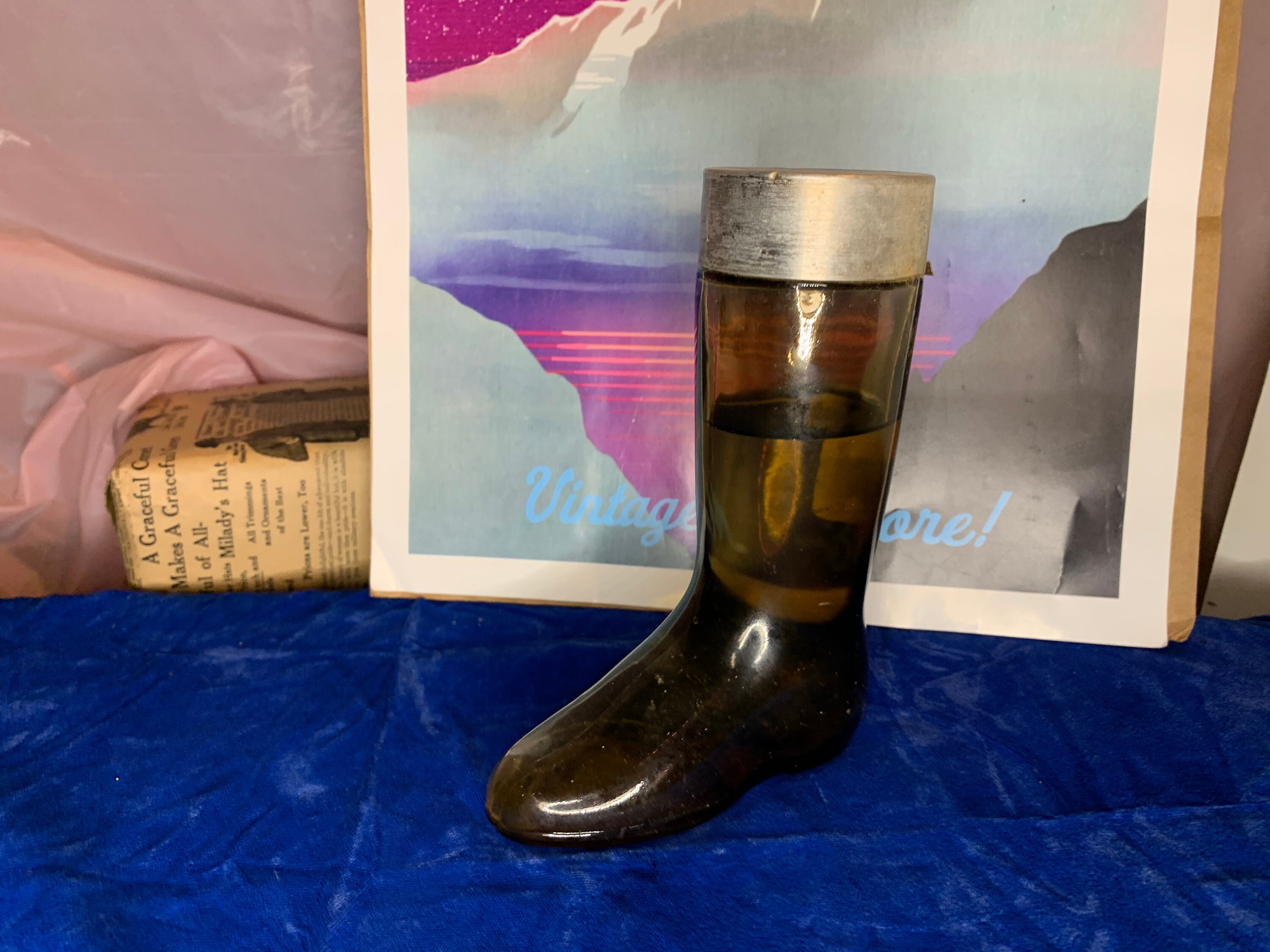 Vintage Avon Leather Boot Shaped Cologne bottle. Half Full Etsy