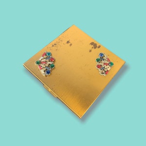 Vintage Gold Jewel compact makeup Mirror.