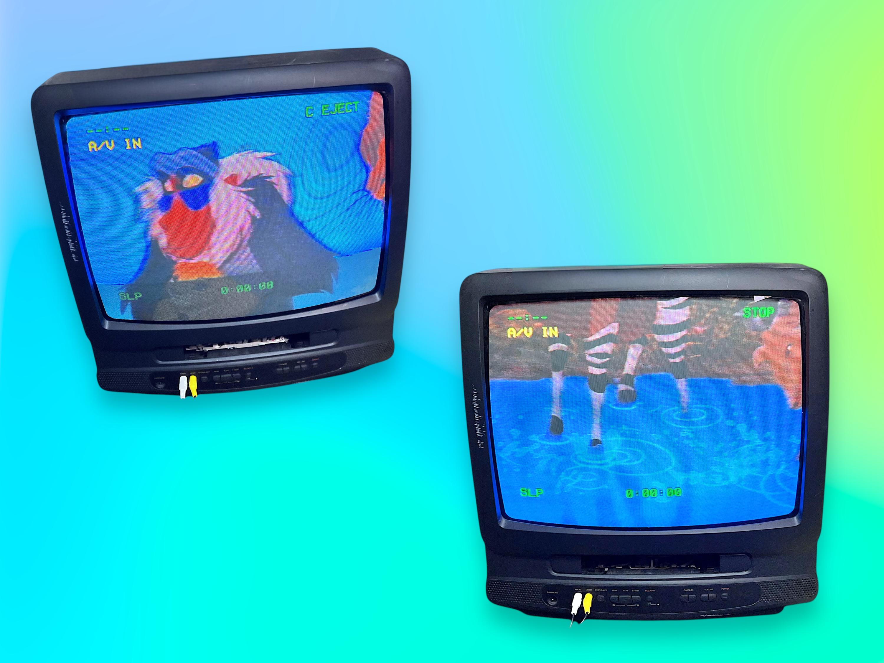 90's y2kデザイン HITACHI スケルトン TV ヴィンテージ 14 inch Hitachi Vintage Wood grain TV For video game Gamers