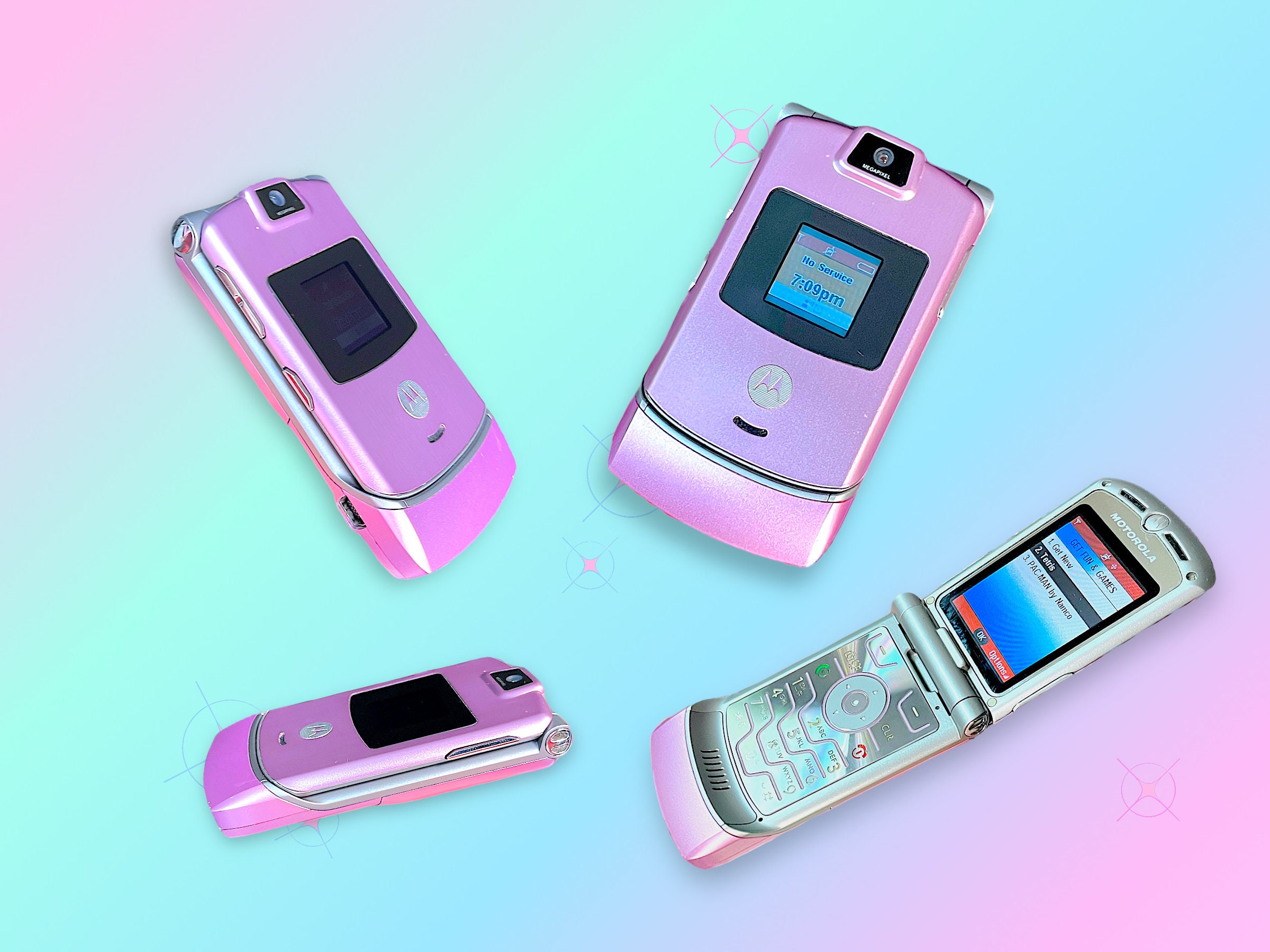 Vintage Y2K Pink Motorola Razor Mobile Flip Cellphone.works.as Is