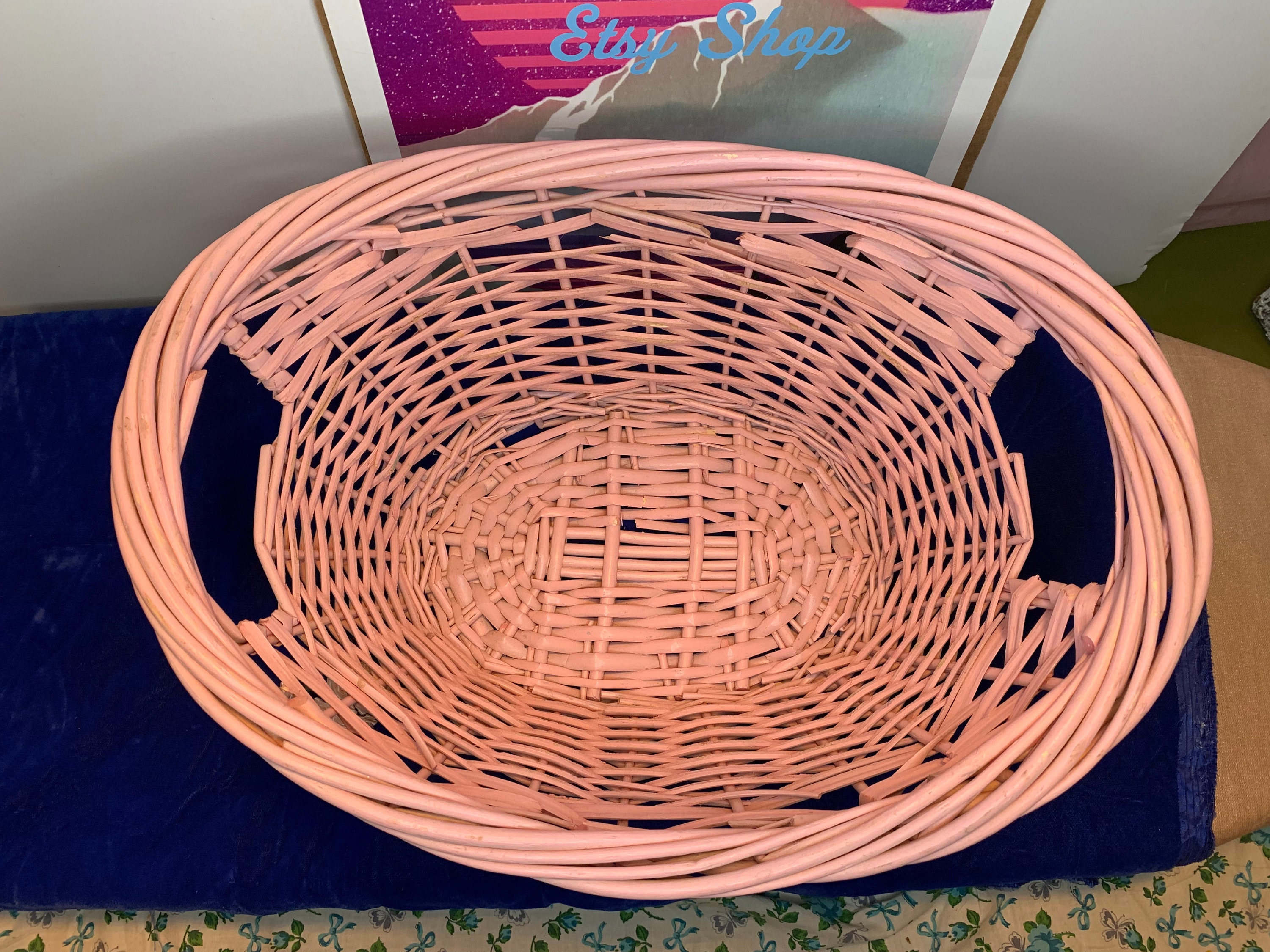 Vintage Light Pink Wicker Basket Etsy