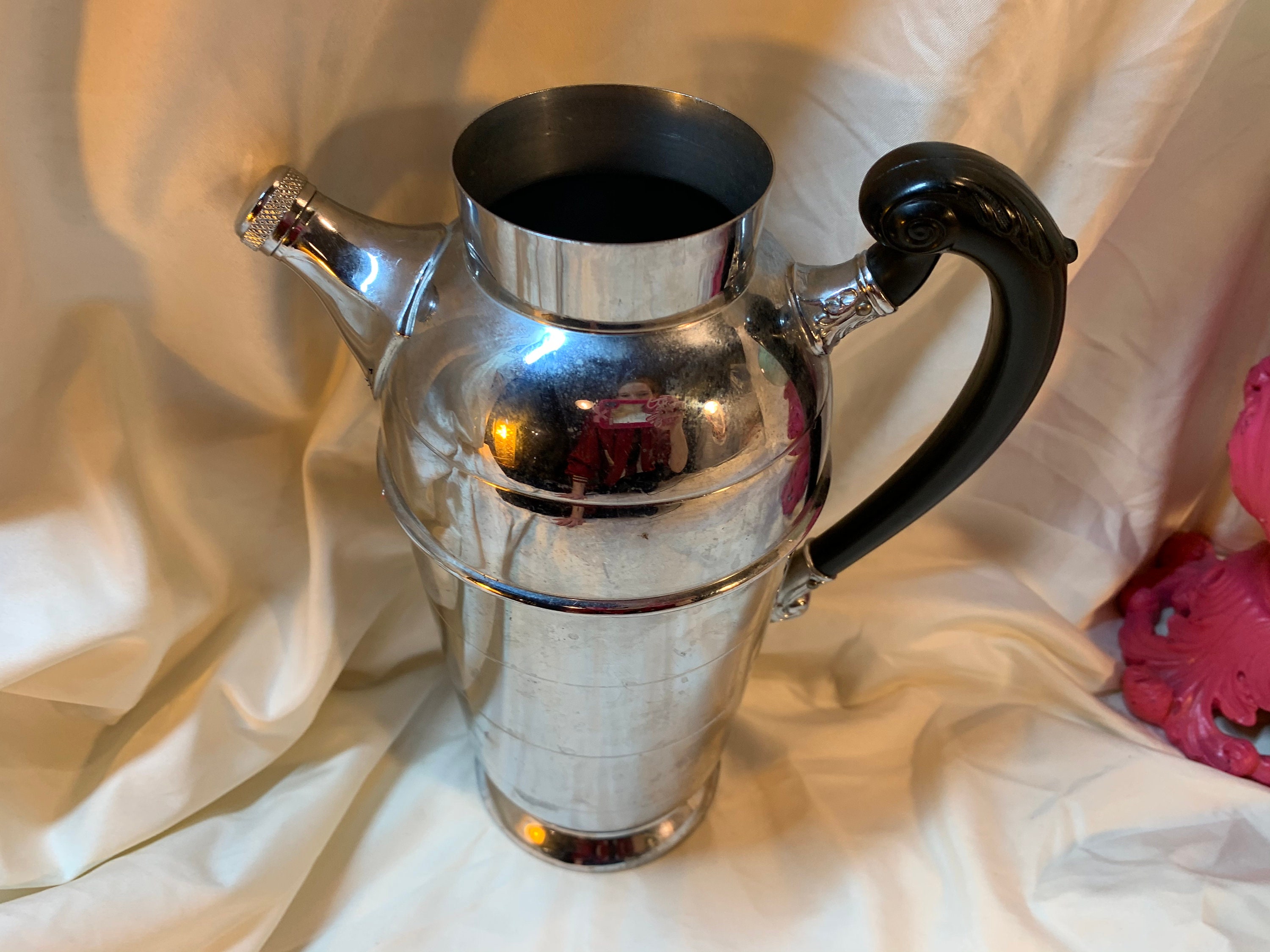 Vintage Tall Silver metal Teapot with Black Handle. Etsy