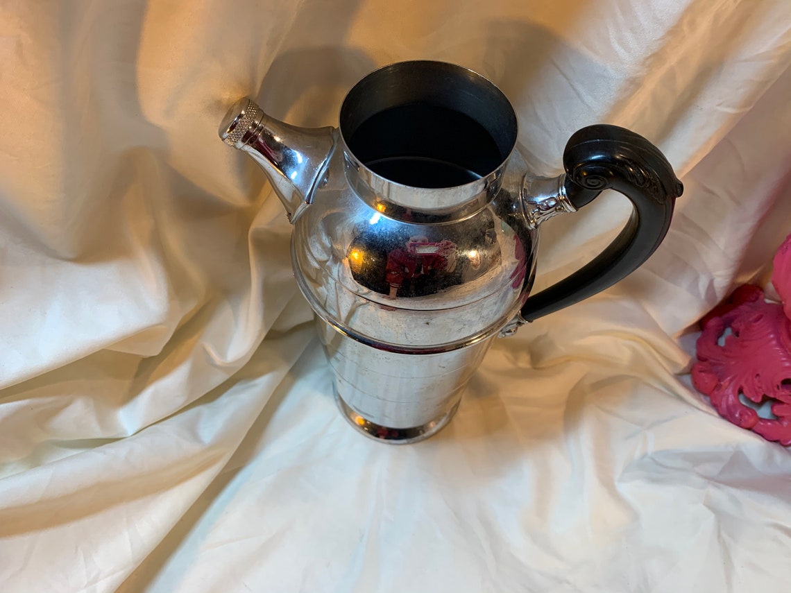 Vintage Tall Silver metal Teapot with Black Handle. Etsy