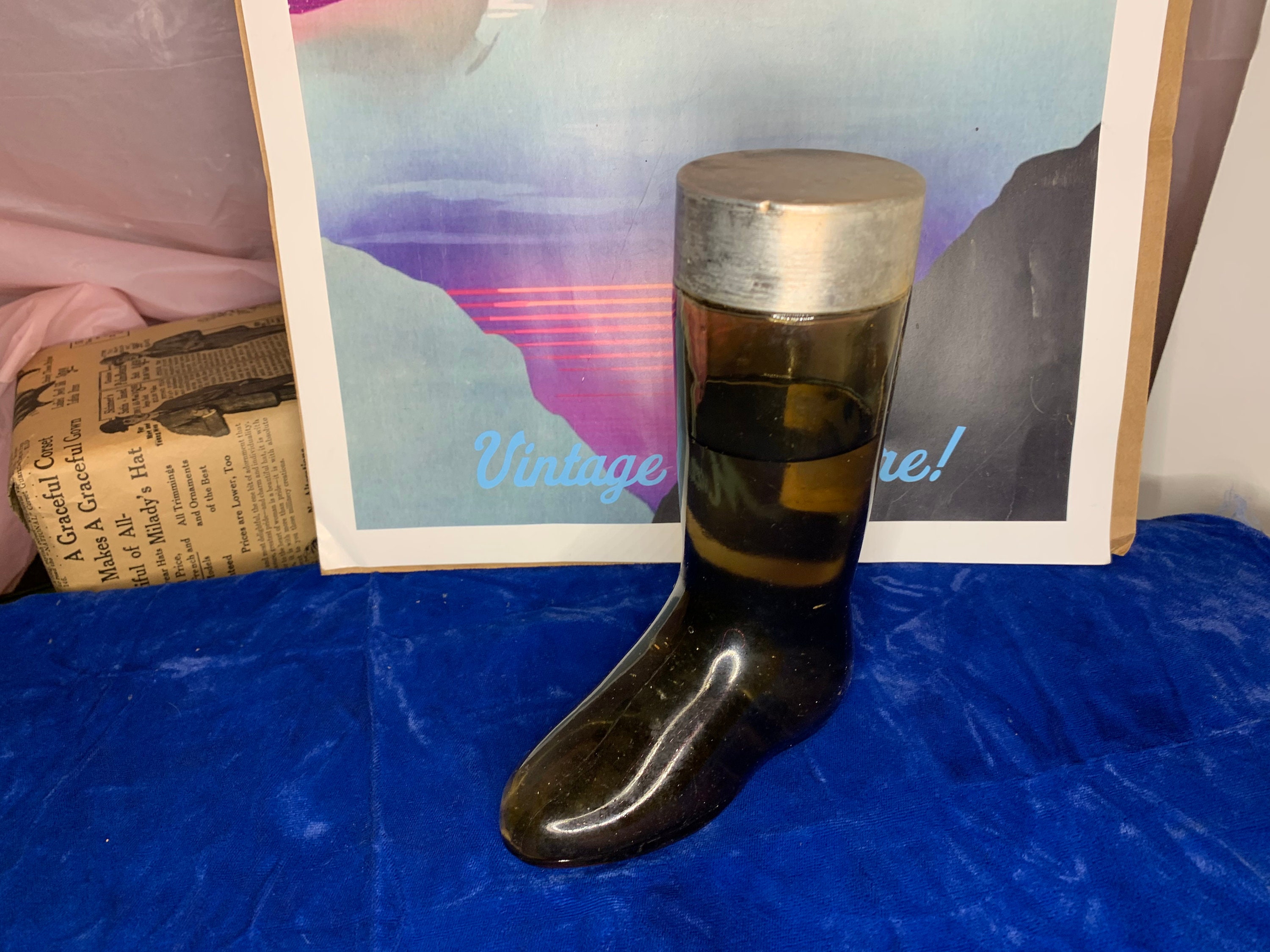 Vintage Avon Leather Boot Shaped Cologne bottle. Half Full Etsy