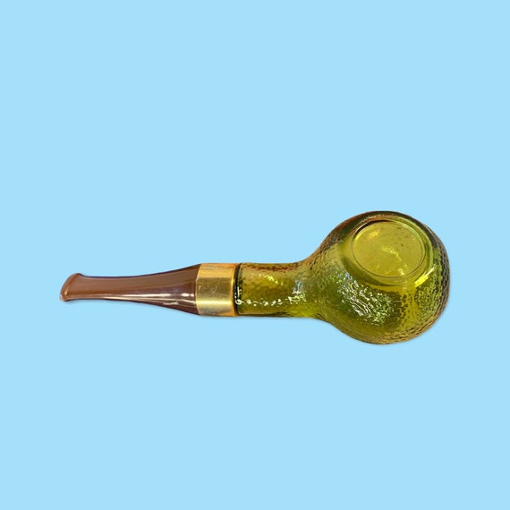 Vintage 70’s Avon Green Glass Pipe Shaped Cologne… - image 1