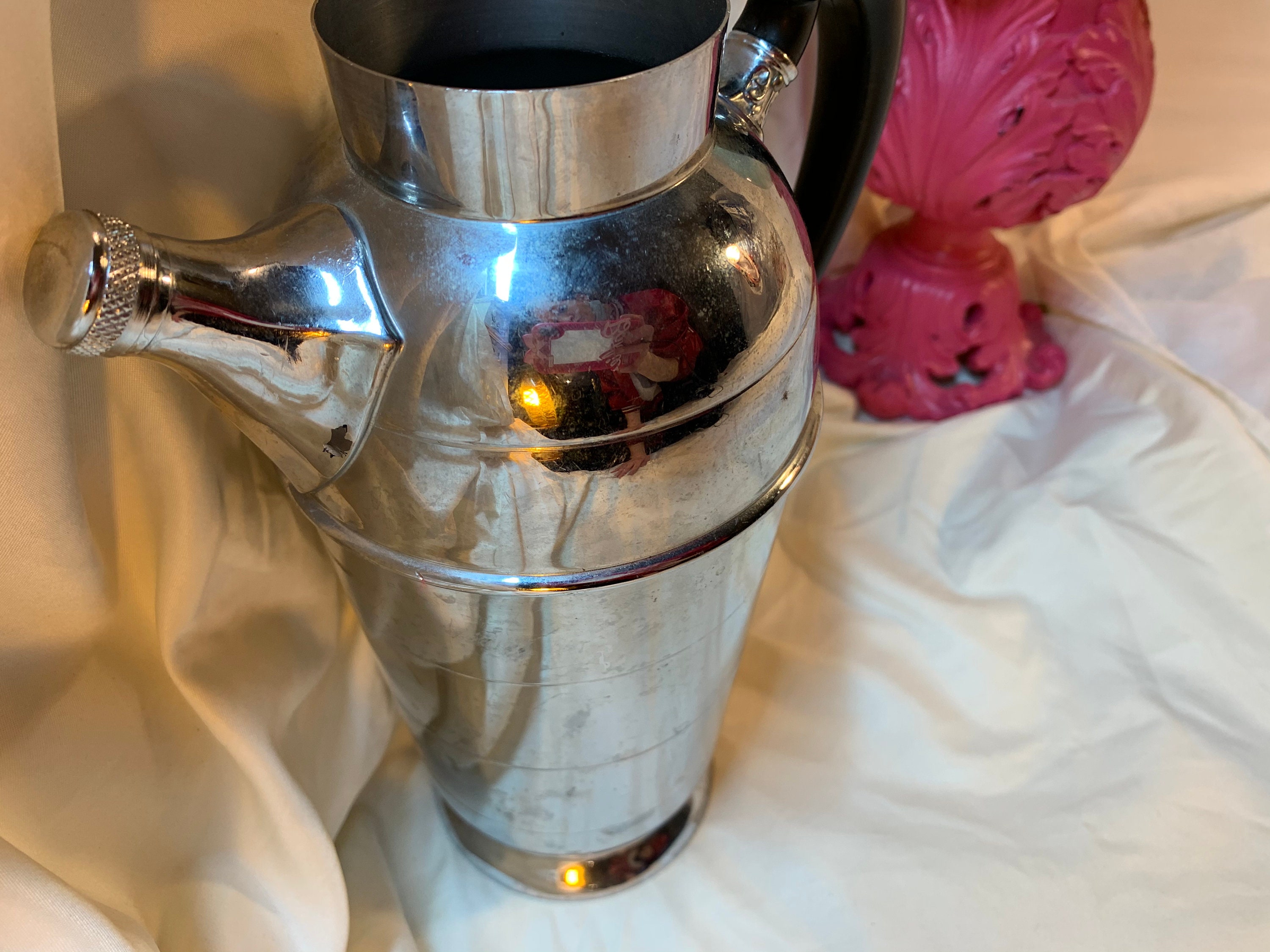 Vintage Tall Silver metal Teapot with Black Handle. Etsy