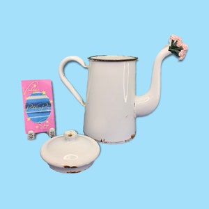 Vintage Metal Enamel Belgium Tea Kettle.