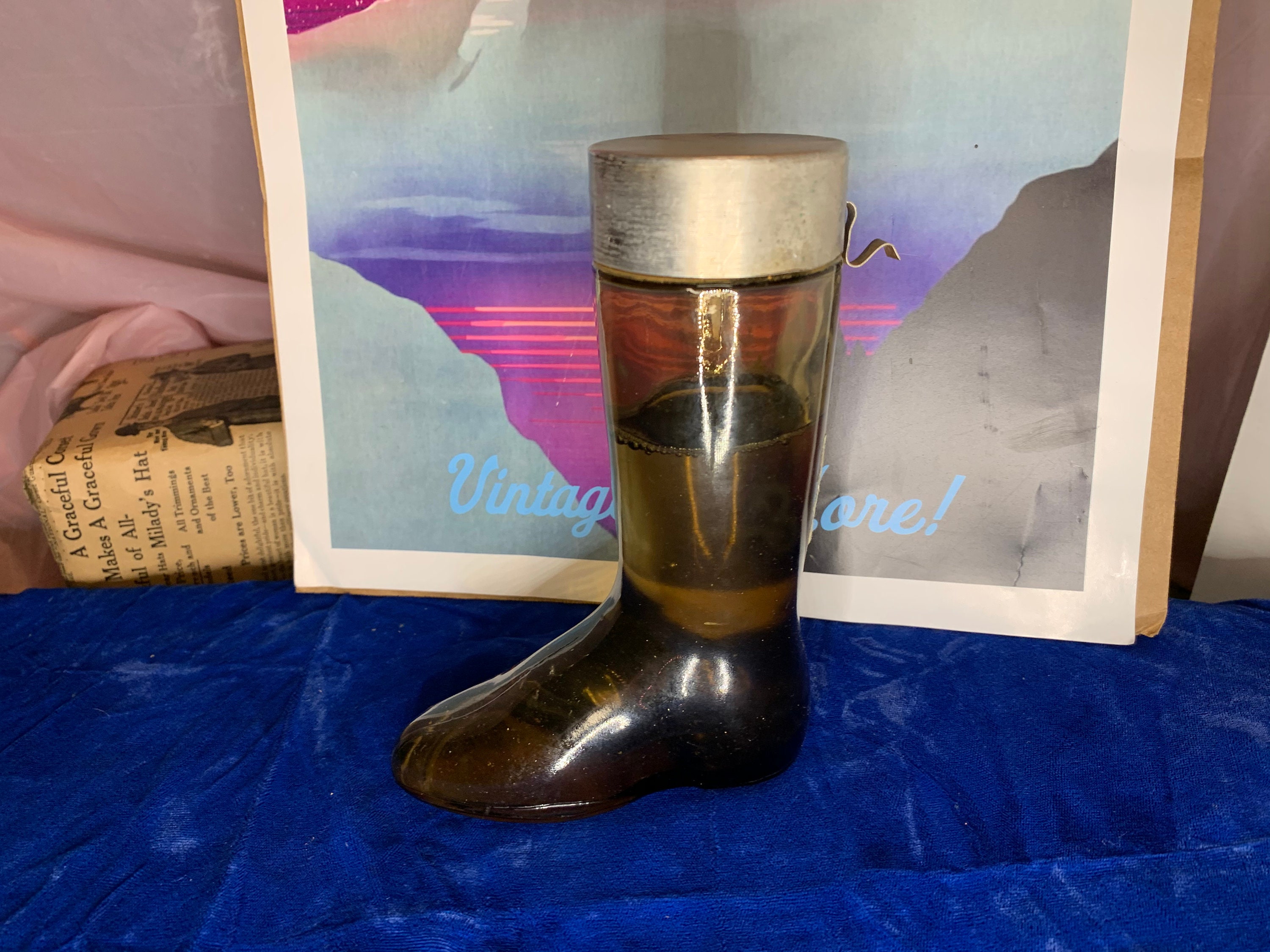 Vintage Avon Leather Boot Shaped Cologne bottle. Half Full Etsy