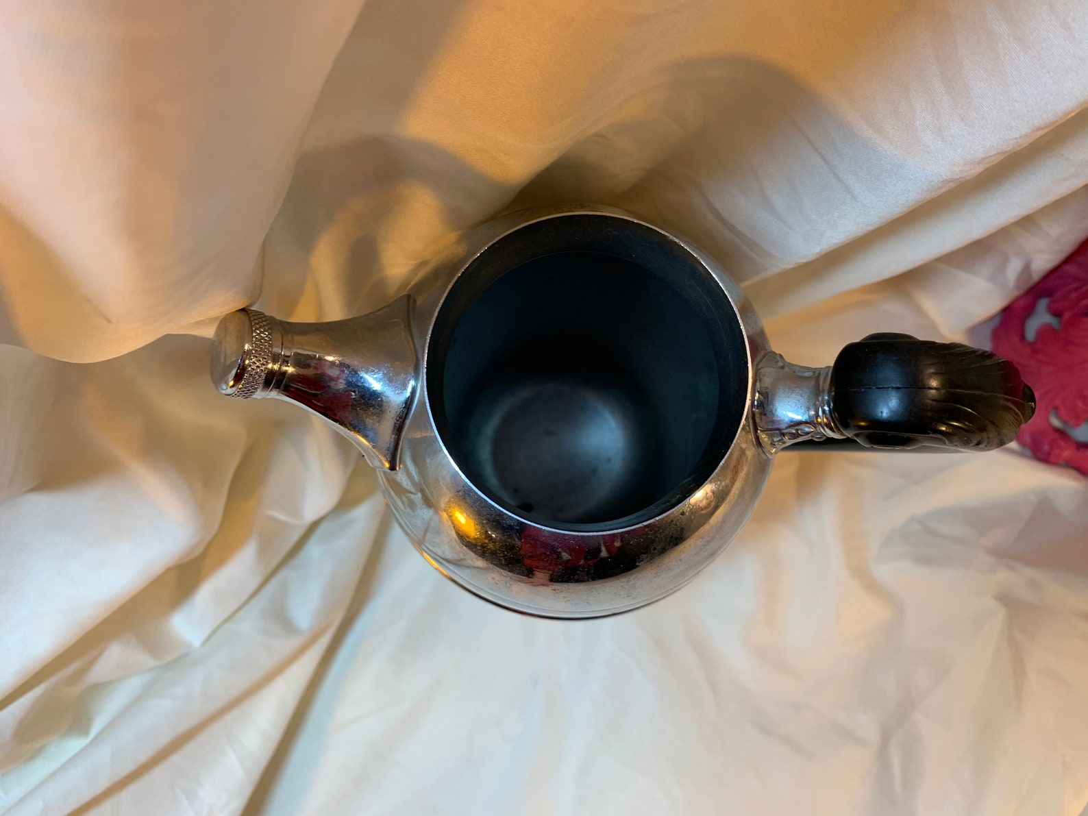 Vintage Tall Silver metal Teapot with Black Handle. Etsy