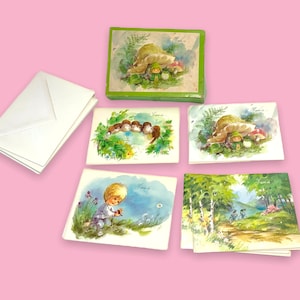 Juego de tarjetas y sobres de papelería con diseño de hongos retro vintage.