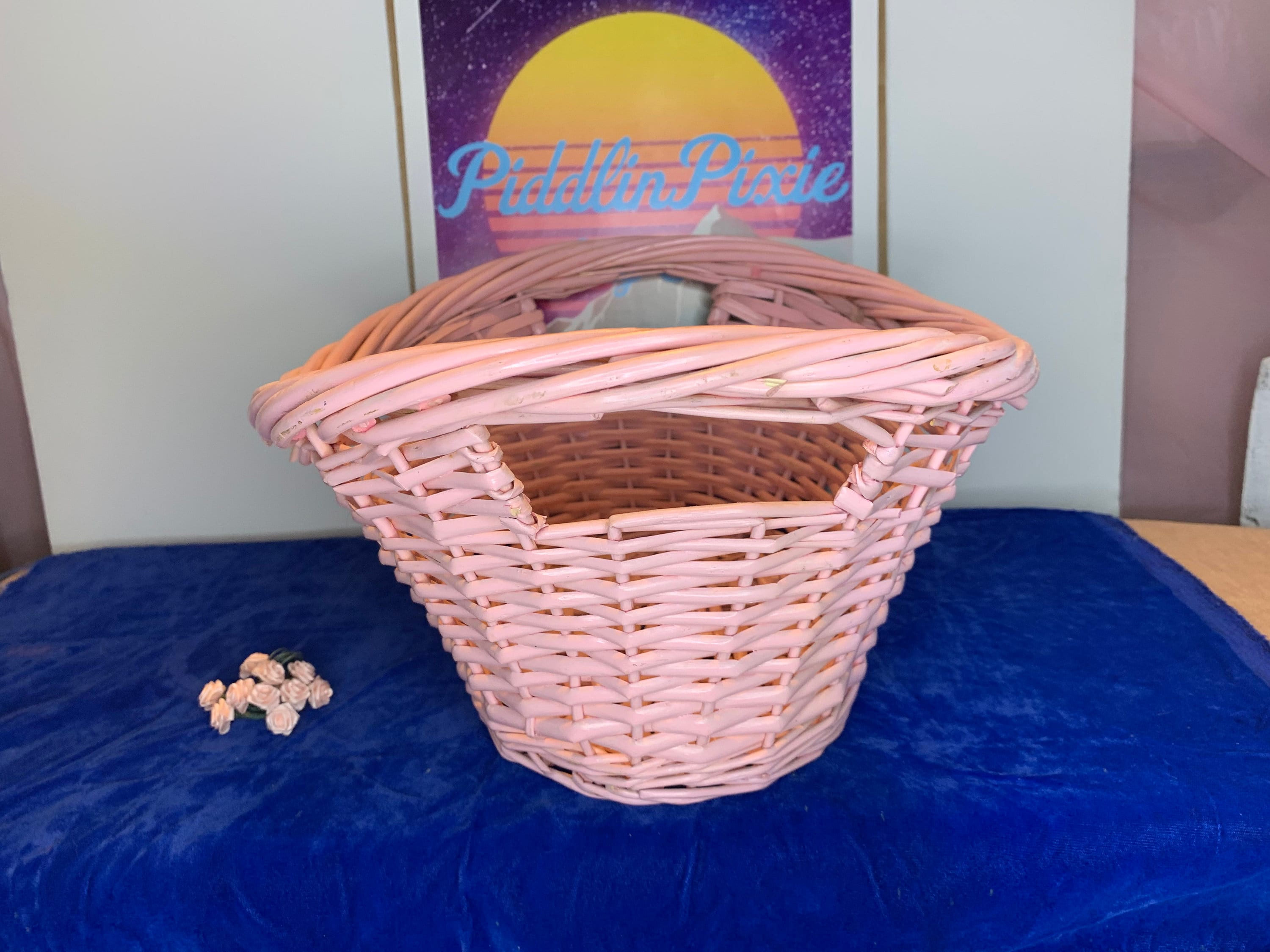 Vintage Light Pink Wicker Basket Etsy