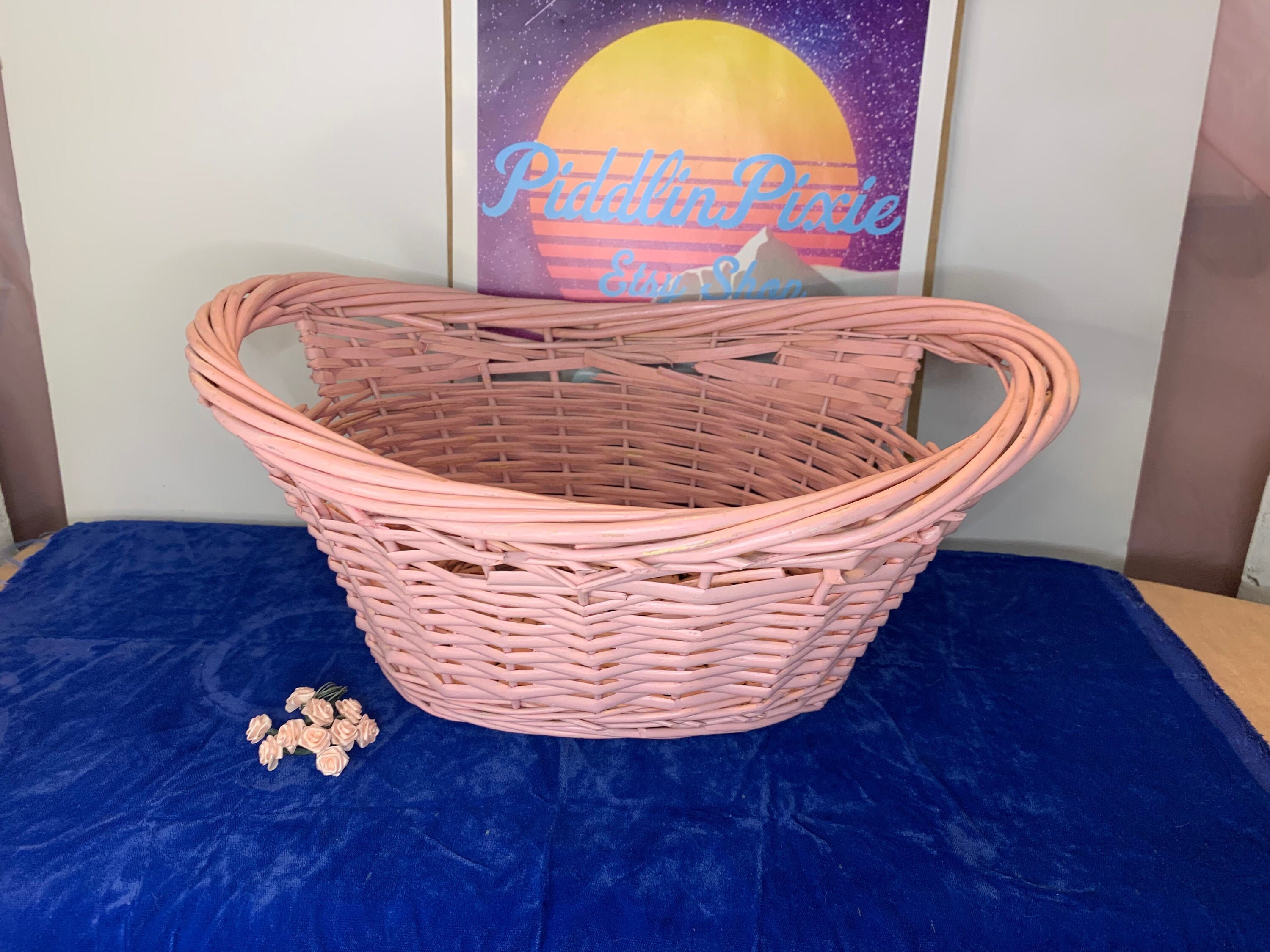 Vintage Light Pink Wicker Basket Etsy
