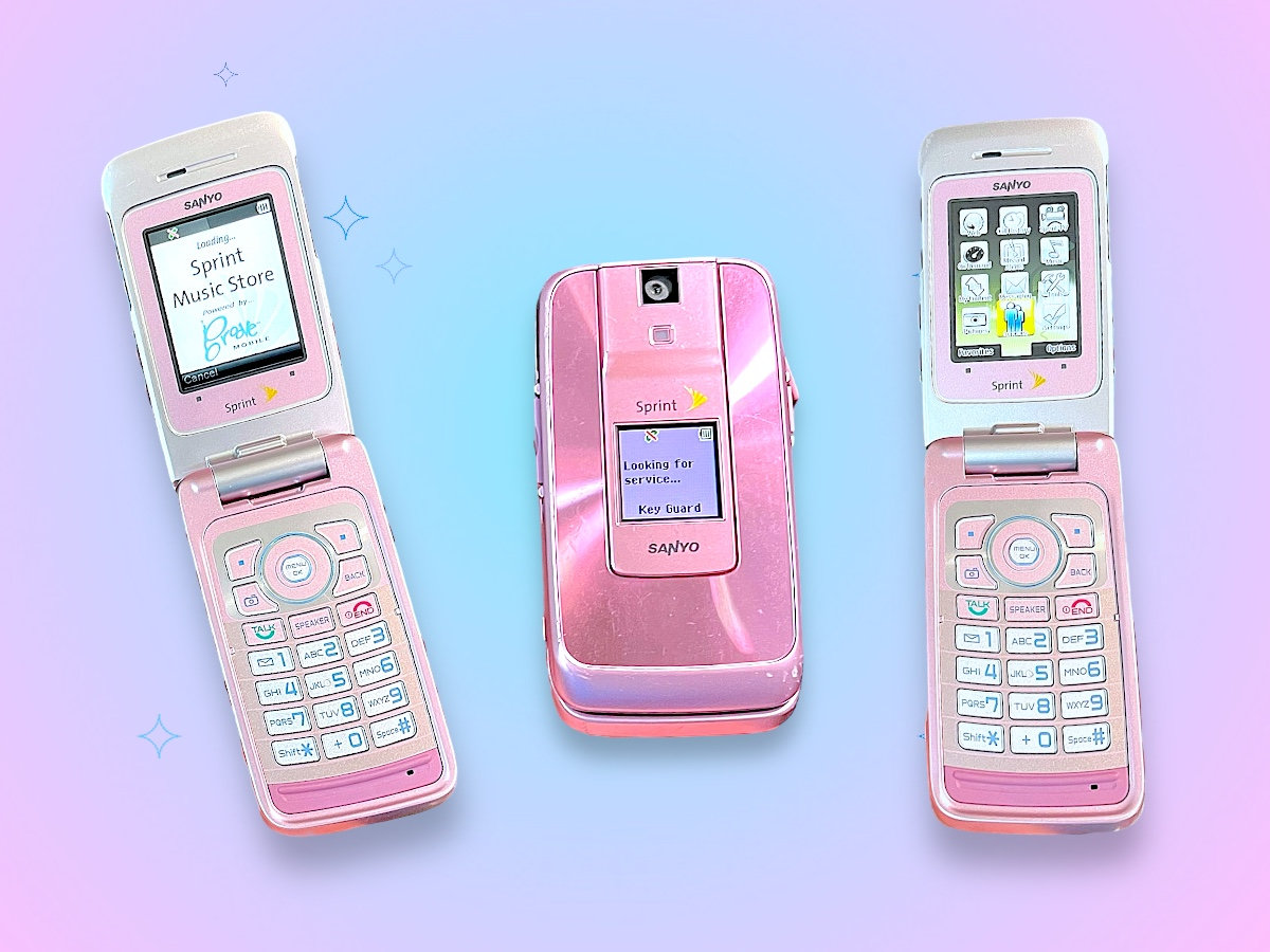 2000 年代のヴィンテージ Y2K ピンクの Sanyo Mobile フリップ