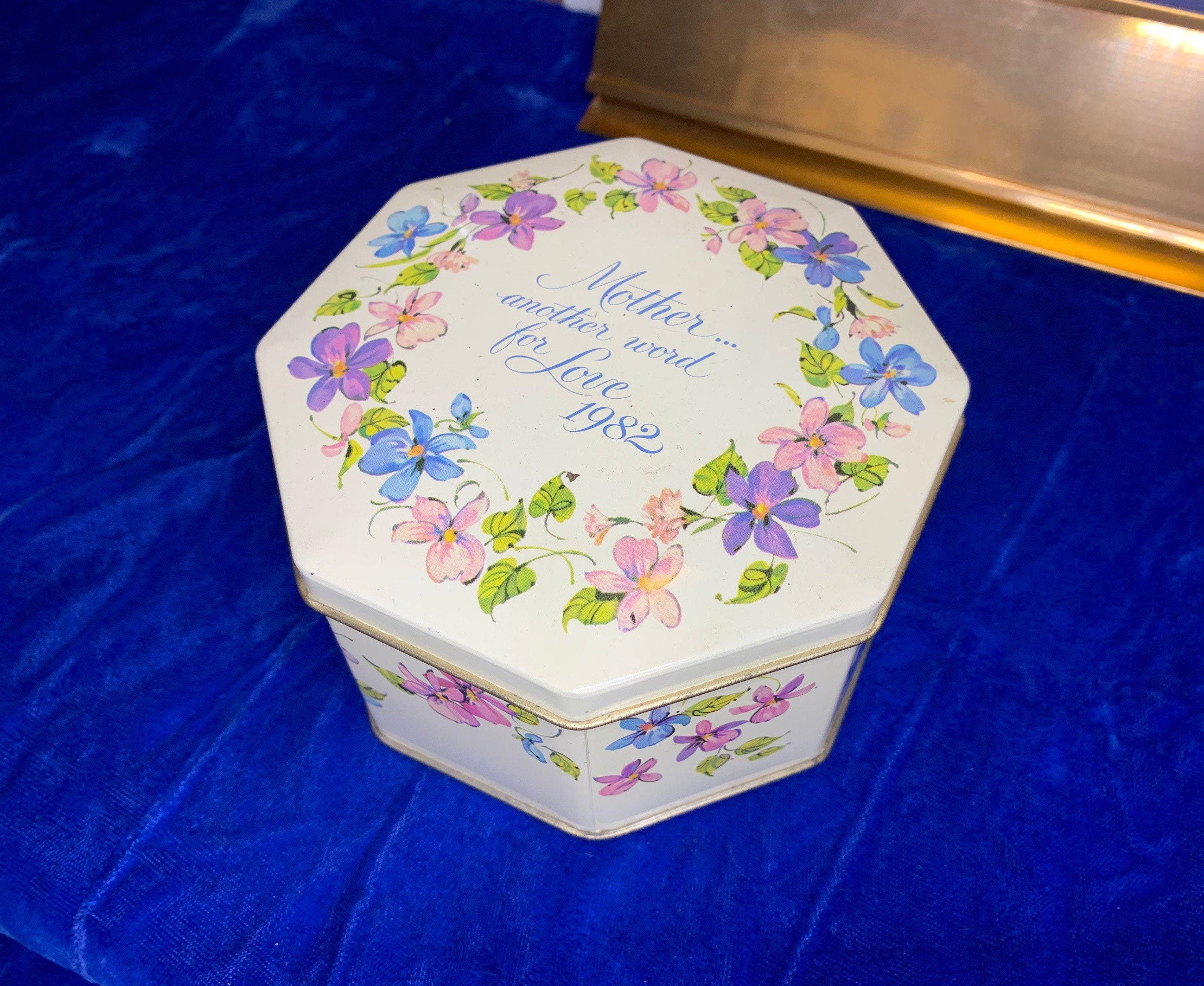 Vintage 80s Avon England made Metal Floral Keepsake Tin box. Etsy