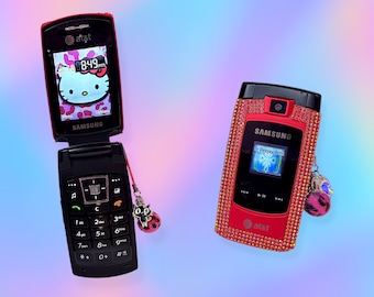 Vintage Y2K Red Rhinestone Samsung  Mobile Flip CellPhone.Works!