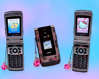 Vintage Y2K Pink Rhinestone Sanyo Mobile Flip CellPhone.Rare.Works!