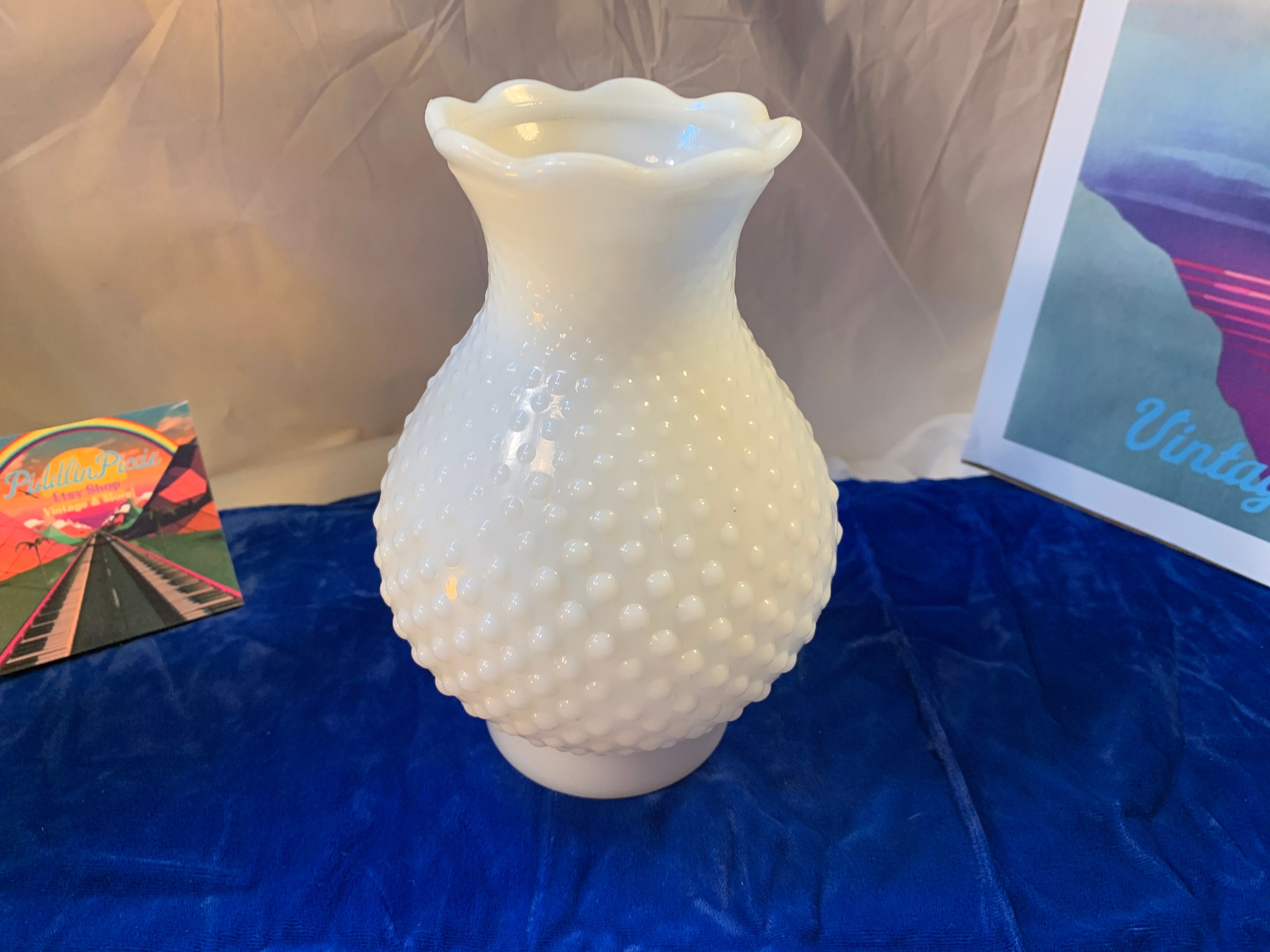 Vintage White Glass Lantern Vase Etsy