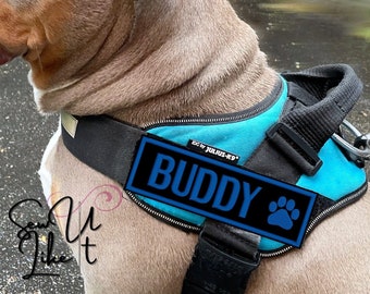 Hondenharnas naampatch, geborduurde patch met pootafdruk, geschikt voor Julius-K9 producten, zwarte hond naambord tag klittenband naambadge