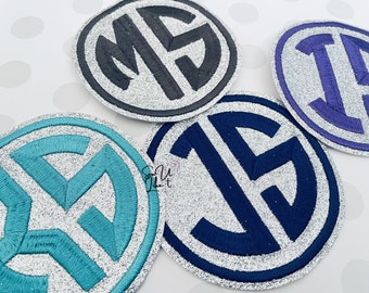 Personalized Silver Glitter Monogram Patch: Embroidered Iron-On Badge