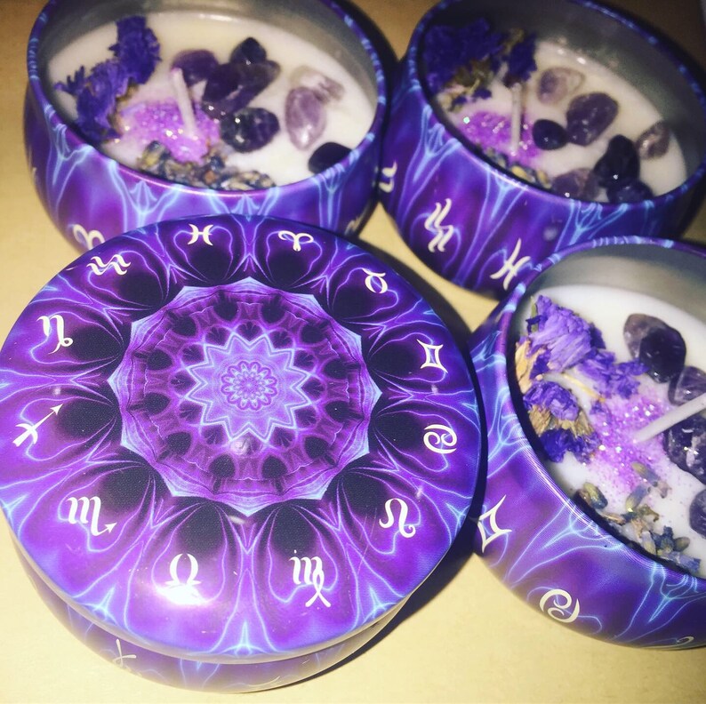 Horoscope Astrology Sign Crystal Candle Etsy