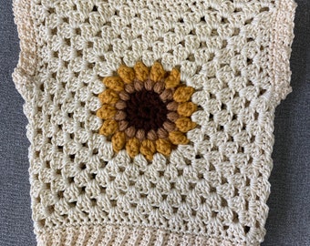 Sunflower Toddler Vest - Granny Square Sweater Vest - Cotton - Granny Chic - Baby