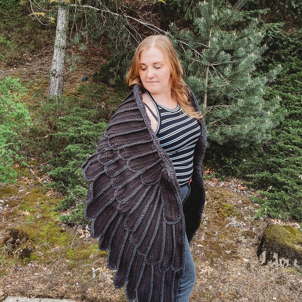 Three layer feather shawl for adults 6ft + wide/long customizable colors. Raven or bird feather costume accessory