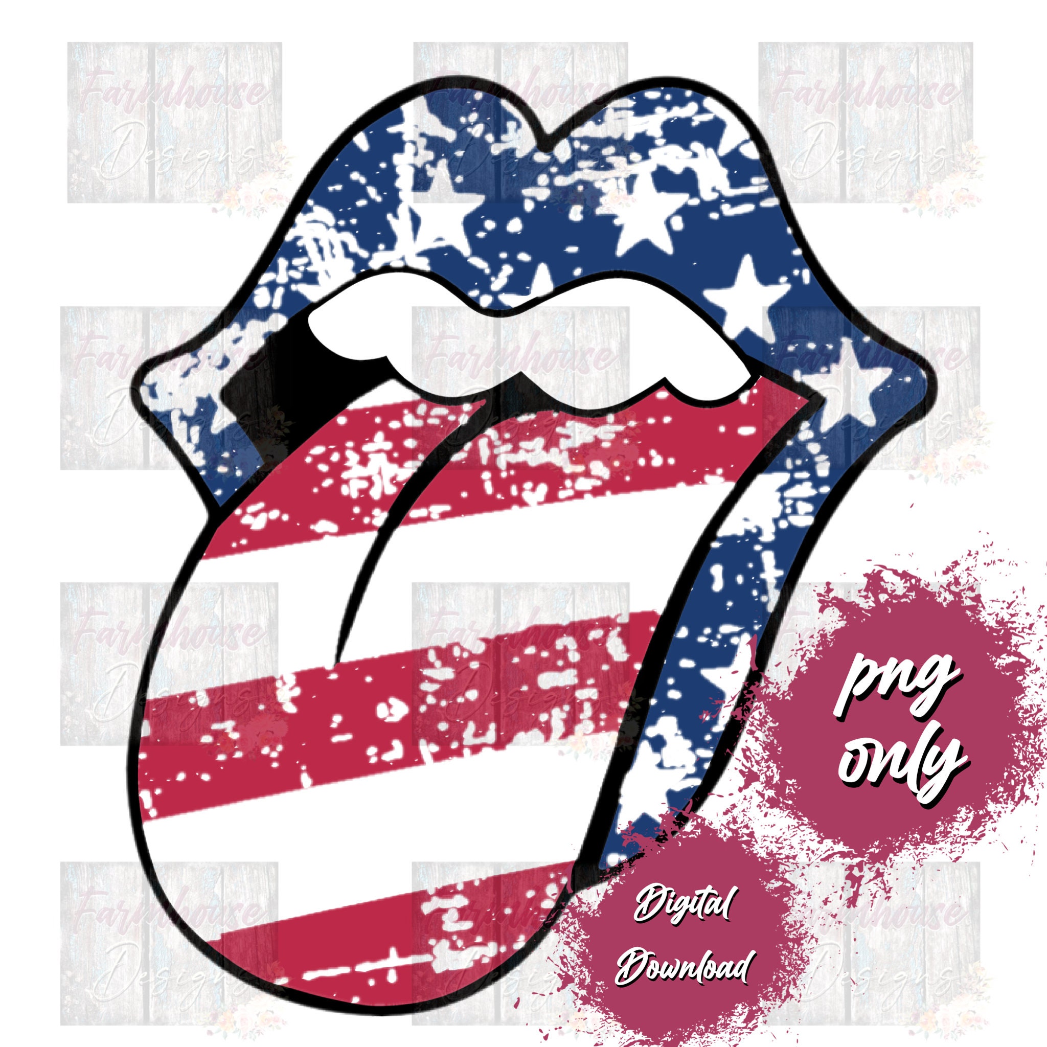Rolling Stones Patriotic Tongue PNG ONLY/ Digital Clipart/Sublimation…