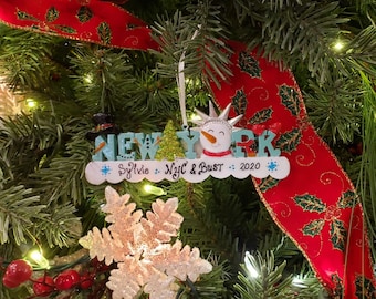 Pupazzo di neve Parola New York Ornamento di Natale