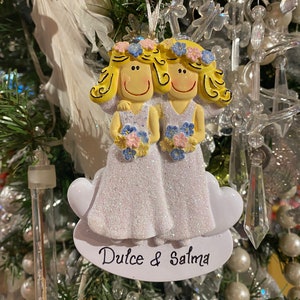 Girls Wedding  Blonde And Brunette, Blonde And Blonde, Brunette And Brunette Variations Christmas Ornament