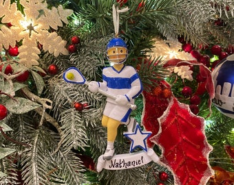 Lacrosse Boy Blue/Red Personalized Christmas Ornament