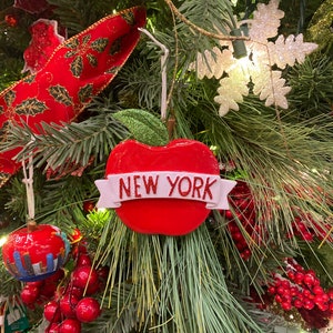 Ny Apple With Ribbon Personalize Christmas Ornament