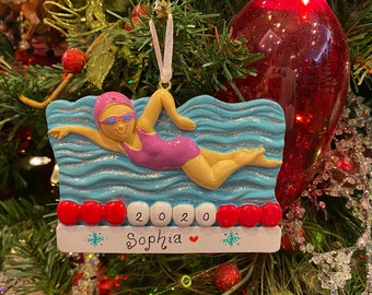 Swimmer In Pool Female/Male Personalized Christmas Ornament
